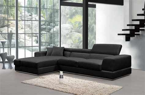 A black living room filled with a huge velvet sofa and ottoman. Divani Casa Pella Mini Modern Black Leather Sectional Sofa ...