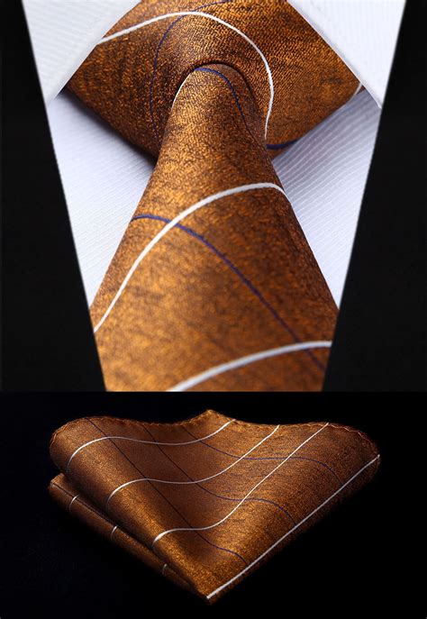 Tc Z S Brown White Check Plaid Silk Tie Set Party Wedding Pocket