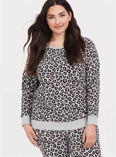 Grey And Pink Leopard Print Pullover Sweatshirt Plus Size Torrid