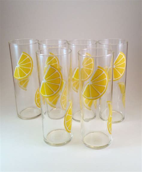 Federal Glass Tom Collins Glass Tall Water Glass With Lemon Wedges Vintage Cocktail Glasses