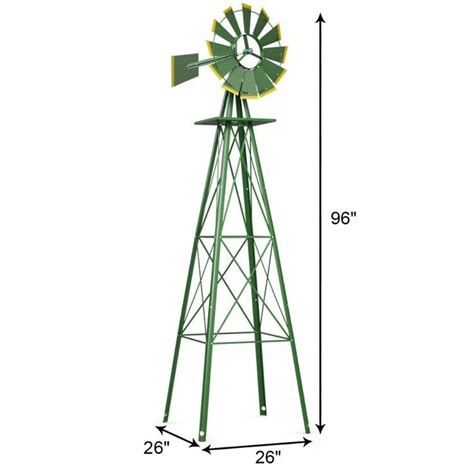 Costway 8ft Tall Windmill Ornamental Wind Wheel Silver Green And Yellow