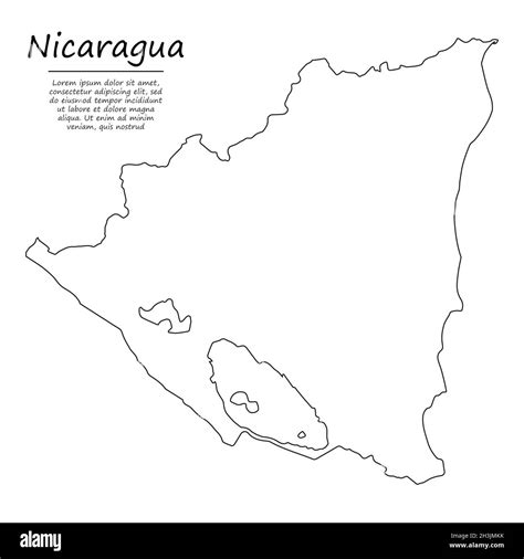 Simple Outline Map Of Nicaragua Vector Silhouette In Sketch Line Style