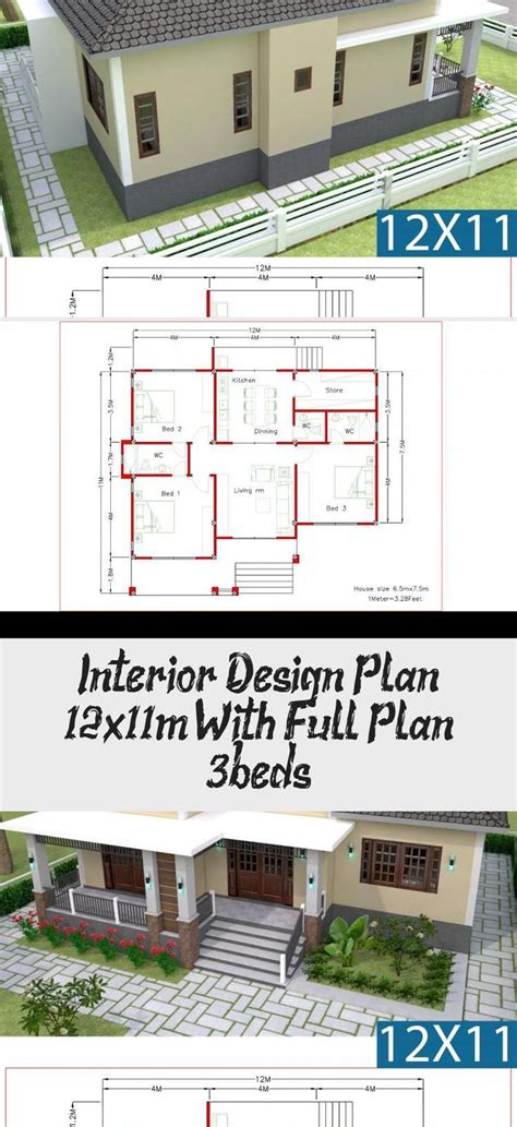 Interior Design Plan 12x11m With Full Plan 3beds Samphoas Plan