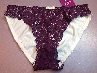 Women Panties Bikinis ILUSION Size XL Purple Floral Fishnet W Beige