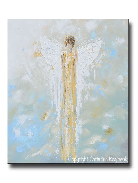 Giclee Print Abstract Angel Painting Gold White Guardian Angel Canvas