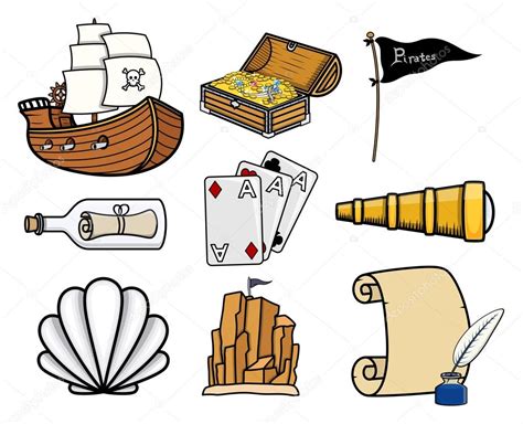 Historia De Piratas Cariados Iconos Ilustración Vectorial De Dibujos