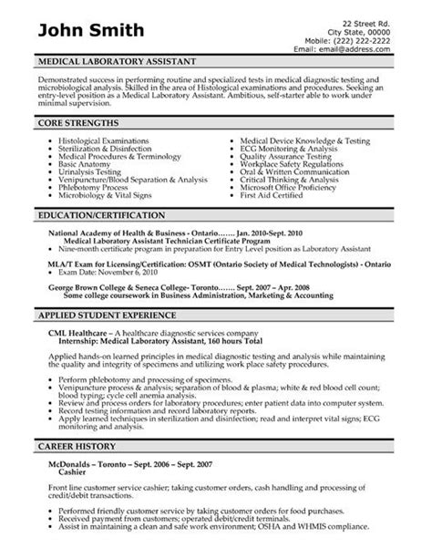 Medical laboratory technicians assist physicians in diagnosing and treating diseases by performing tests on tissue, blood, and other body fluids. Medical Resume Templates Free Downloads | Medical Laboratory Assistant Resume Template | Premium ...