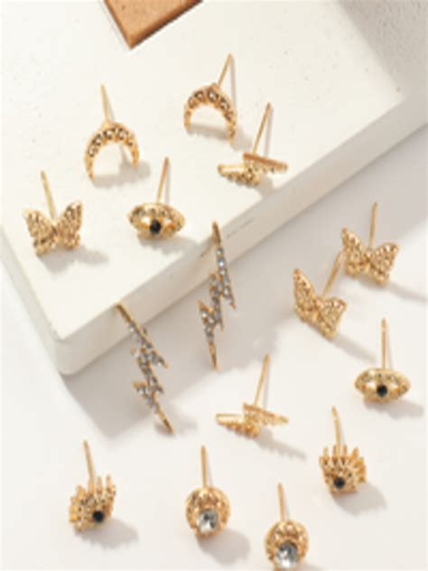 Buy URBANIC Set Of 8 Gold Toned Studs Earrings For Women 15832602