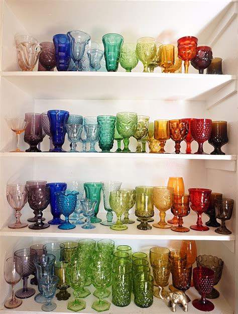 Vintage Colored Glass Goblets Eventlyst Rainbow Glassware Glassware Display Colored Glass