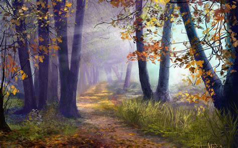 Artistic Art Paintings Path Trail Leaves Nature Landscapes Trees