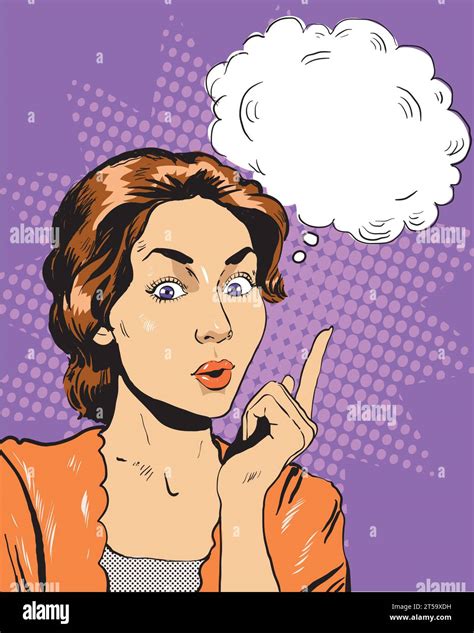 thinking woman with speech bubble vector illustration in retro pop art comic style stock vector
