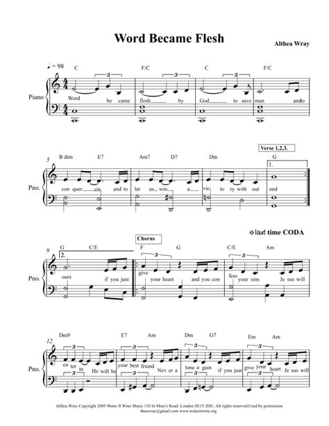 Word Became Flesh Sheet Music Thea Wray Piano Vocal And Guitar Chords