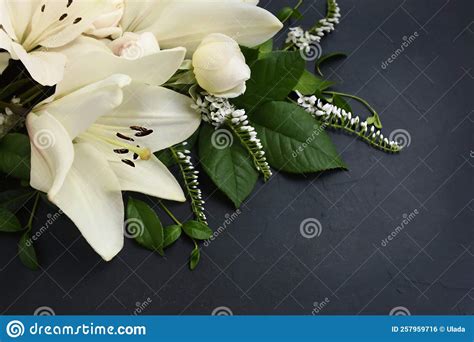 White Delicate Lily Flowers Composition Condolence Flower Background