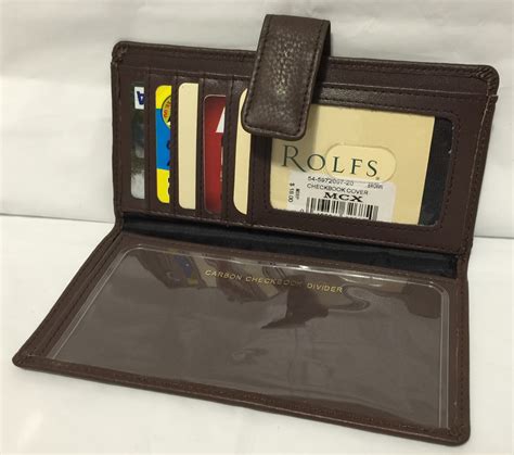 Rolfs Brown Leather Checkbook Cover Wallet Snap Closure 5 Card Slots 1