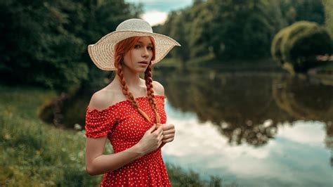 4529231 Blue Eyes Portrait Bare Shoulders Women Outdoors Redhead