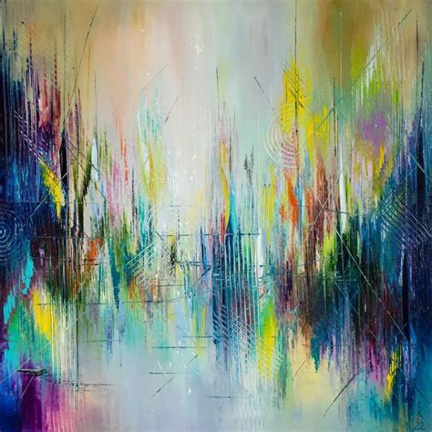 An Abstract Painting With Many Different Colors And Lines On The
