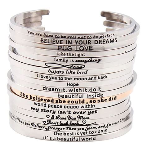 mix stainless steel engraved positive inspirational quote stamped cuff bracelet bangle for women