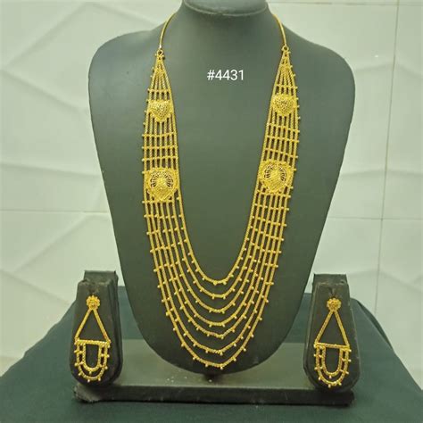 Pmj 2 Heart 7 Lines Beautiful Gold Plated Long Necklace Model No4431