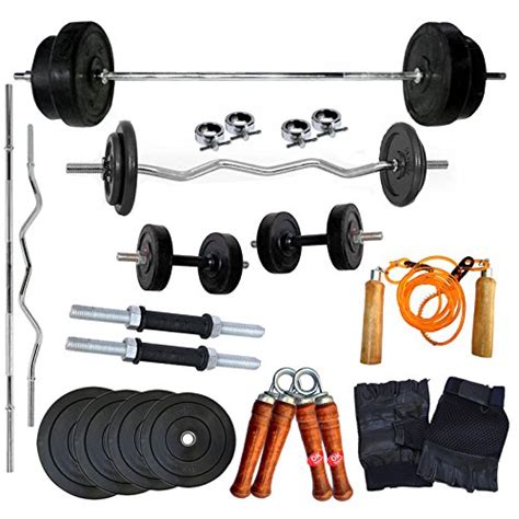 Gym Fit Home Gym Combo 20 Kg Weight 5 Ft Plain Rod 3 Ft Curl Rod
