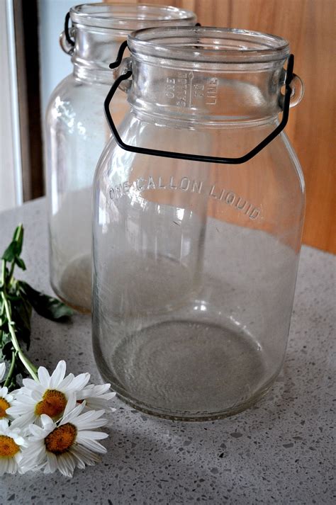 Vintage One Gallon Glass Milking Jars Clear With Handle