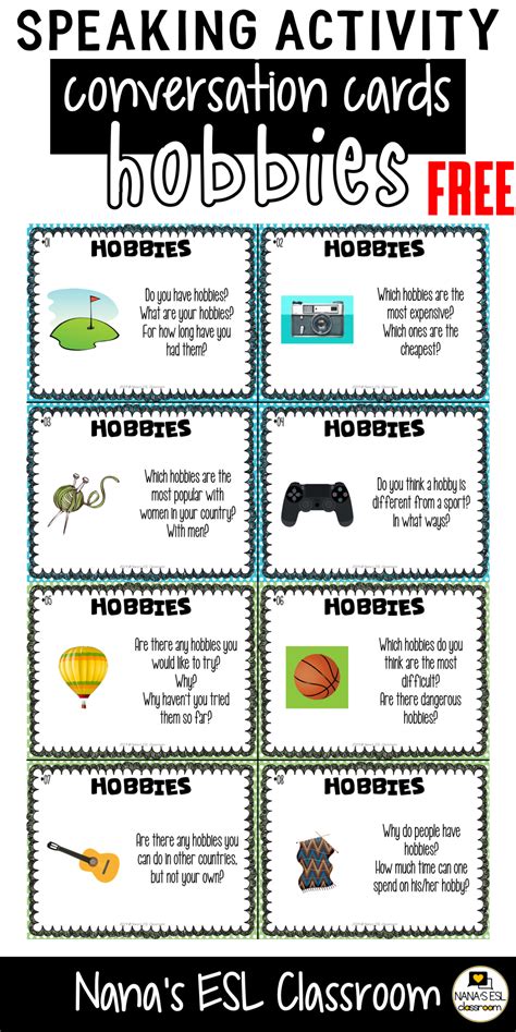 Conversation Starters About Hobbies Free In 2020 Speaking Activities