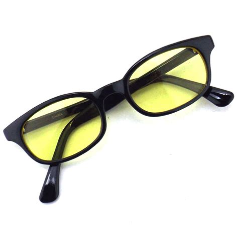 yellow tint sunglasses vintage 80s 90s nos black rectangle sun etsy yellow tinted sunglasses