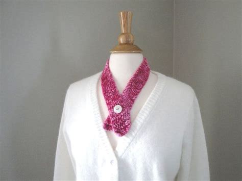 Small Neck Scarf Bright Pink Button Scarf Scarflette By Girlpower