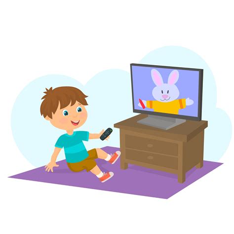 Boy Watching Cartoons On Television With Remote Control In Hand 3546523