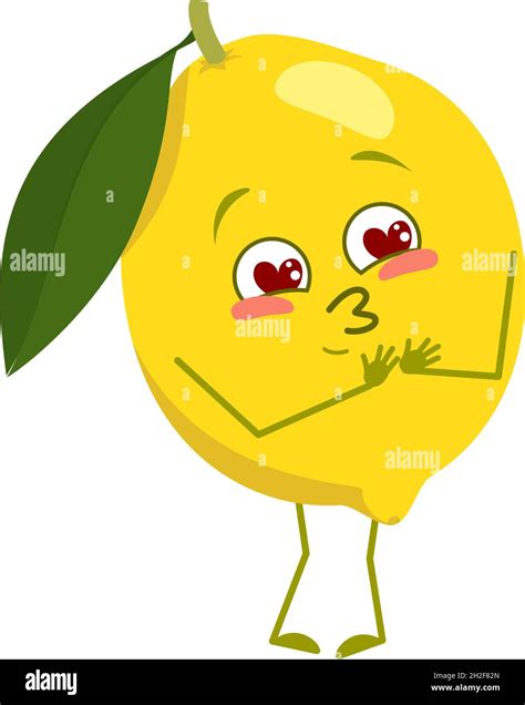 Cute Lemon Characters Falls In Love With Eyes Hearts Face Arms And Legs Spring Or Summer