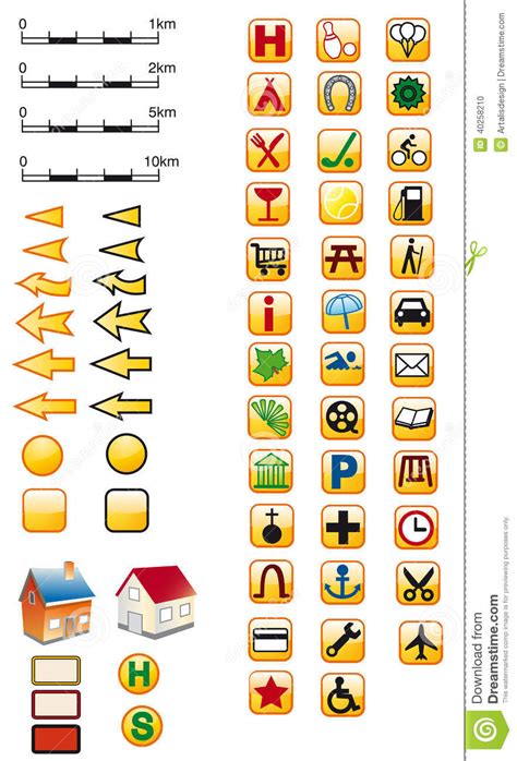 Símbolos Del Mapa En Amarillo Ilustración Del Vector Ilustración De