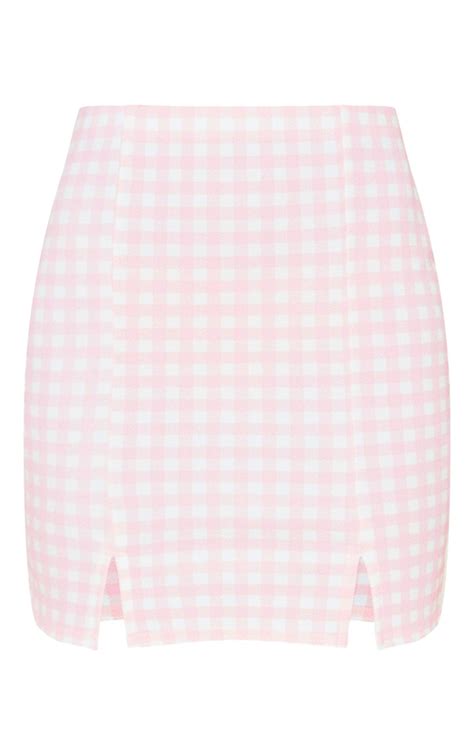 Pink Gingham Slit Front Mini Skirt Skirts Prettylittlething Aus