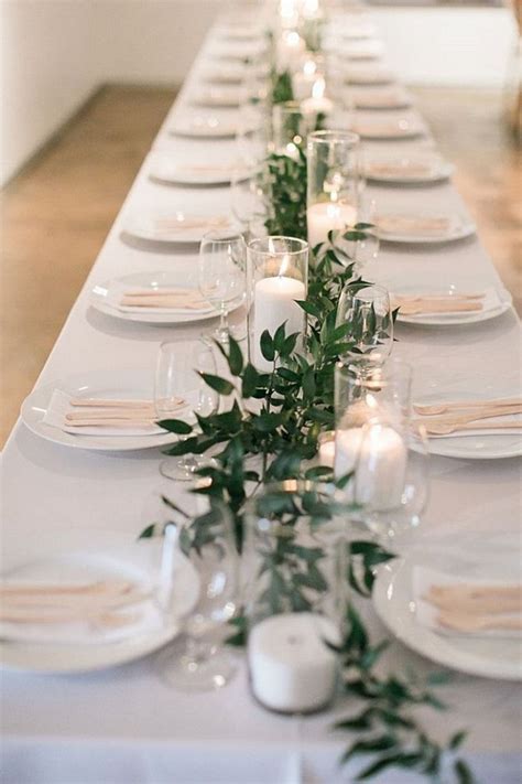 Minimal Garland With Candle Centerpiece Wedding All White Feasting