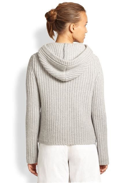 Lyst Michael Kors Cashmere Hooded Shaker Sweater In Gray
