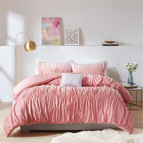 4 Piece Queen Blush Pink Comforter Set Stylish Luxury