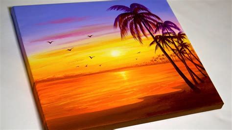 Sunset Beach Painting Sunset Landscape Painting For Beginners Youtube