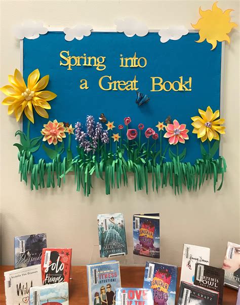 Spring Library Display Using Paper Flowers Library Decor School