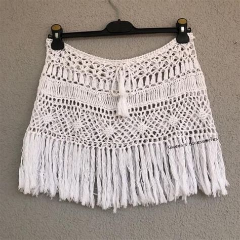 Crochet Bohemian White Skirt Fringed Beach Skirt Beach Cover Up