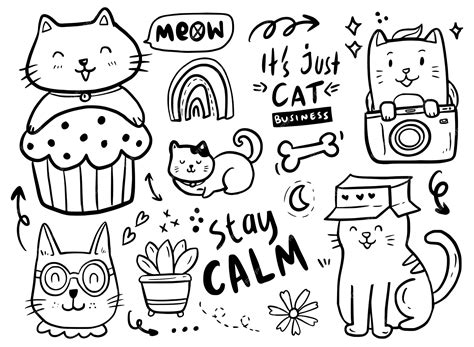 Premium Vector Cat Doodle Drawing Collection With Card Box