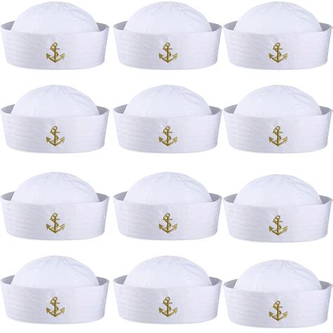 Boao 12 Pcs Sailor Hat White Sailor Costume Hat Captain Caps Nautical