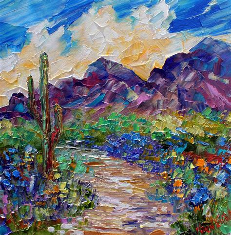 Spring Desert Blooms Painting Original Oil 12x12 Abstract Palette Knife