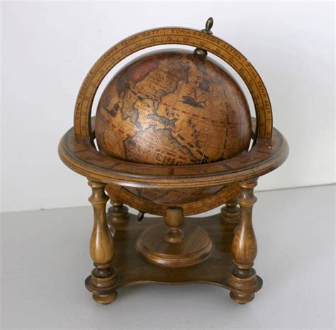 Vintage Mini Globe Italian Old World Wood With Zodiac Signs