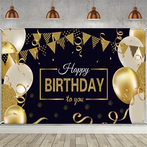 Buy Happy Birthday Backdrop Banner Extra Large Black And Gold Sign For