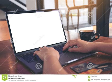 Mockup Image Of Hands Typing On Laptop Keyboard With Blank White Screen