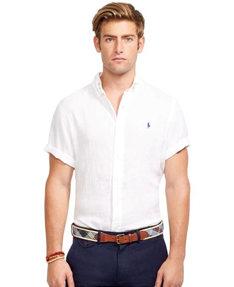 Polo Ralph Lauren Short Sleeved Linen Shirt In White For Men Lyst