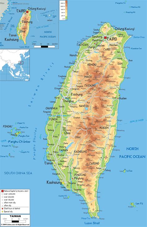 Physical Map Of Taiwan Ezilon Maps