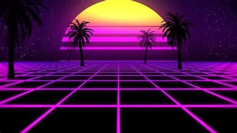 Dark Yellow Pink Moon Palm Trees Purple Lines Hd Synthwave Wallpapers