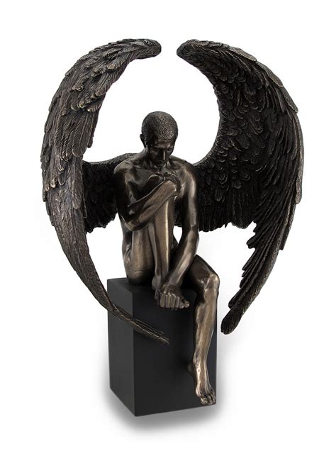 Bronze Finished Pensive Male Angel Statue On Black Base ...