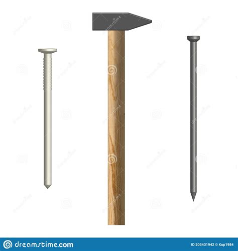 Hammer And Nails Front View Vector Illustration Stock Vector