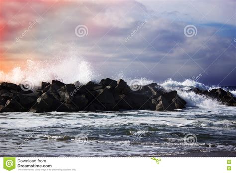 Stormy Ocean Waves Beautiful Seascape Big Powerful Tide