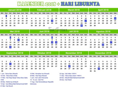 Kalender 2018 Indonesia Lengkap Hijriyah Jawa Libur N